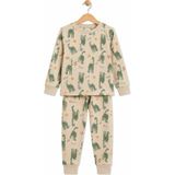 Monox Erkek Çocuk Mevsimlik Pamuk Dinazor Pijama Takımı - Bej - 1 Yaş