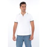 Monox Erkek Polo Yaka Fermuarlı Çizgili Spor Yazlık Triko Tişort Beyaz 2XL
