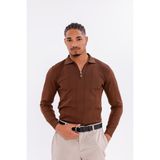 Monox Erkek Yarım Fermuarlı Polo Yaka Triko Kazak - Kahverengi - 2XL