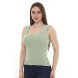 Monox Kadın Bluz Kare Yaka Sade Yazlık Triko Atlet Yeşil S/M