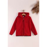 Monox Lastik Manşetli Fermuarlı Kapüşonlu Çocuk Unisex Polar Ceket - 11 - 12 Yaş - Kırmızı