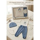 Monox Organik Müslin Pamuk Bebek Hastane Çıkışı 5\'li Set (0-3 Ay) - 0 - 3 Ay - İndigo