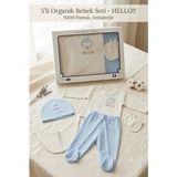Monox Organik Müslin Pamuk Bebek Hastane Çıkışı 5\'li Set (0-3 Ay) - 0 - 3 Ay - Mavi