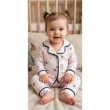 monox Pamuk Kız Bebek Kuş Desenli Düğmeli Uzun Kollu Pijama Takımı