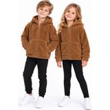 Monox Unisex Çocuk Kapüşonlu Peluş Ceket - 10 Yaş - Kahve