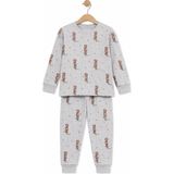 Monox Unisex Çocuk Mevsimlik Pamuk Golf-Ayıcık Çizgili Pijama Takımı - Gri - 1 Yaş
