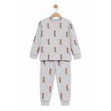 Monox Unisex Çocuk Mevsimlik Pamuk Golf-Ayıcık Çizgili Pijama Takımı - Gri - 2 Yaş
