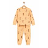Monox Unisex Çocuk Mevsimlik Pamuk Golf-Ayıcık Çizgili Pijama Takımı - Kavuniçi - 5 Yaş