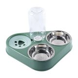 Monozone Kedi Köpek Mama Su Kabı 3in1 Paslanmaz Çelik Mama Kabı Tas Suluk (Yeşil)