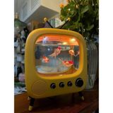 Monozone Mini Akvaryum Beta Balık Tankı LED Aydınlatma Vintage Tv Şekilli Işıklı