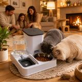 Monozone Otomatik Kedi Köpek Mama Su Kabı Gri Beslenme Seti 800 ml Su Haznesi 680 G Mama Kapasitesi - Beyaz