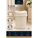 Monrize Concept 5 Litre Çöp Kovası Kapaklı Plastik Çöp Kutusu Mutfak Banyo Ofis Çöp Kovası Beyaz