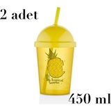 Mons 2 Adet Pipetli Bardak Meşrubat Limonata Kahve Bardağı Bpa Içermez L-00935 - Sarı