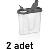 Mons 2ADET Baharatlık Tuzluk Biberlik Qlux Ideas Bpa Içermez Baharatlık 300 ml L-00536 Büyük Kapaklı - Gri