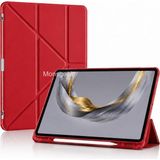 Monsgeek iPad Air 11 Inç M4 2026/M3 2025/M2 2024 Uyumlu Kapaklı Standlı Kalem Bölmeli Darbelere Dayanıklı Tablet Kılıfı - Kırmızı