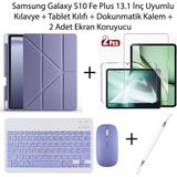 Monsgeek Samsung Galaxy S10 Fe Plus 13.1 Inç Uyumlu Standlı Kılıf ve Dokunmatik Kalem ve Klavye Set - Lavender