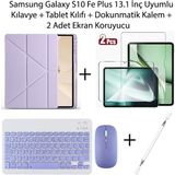 Monsgeek Samsung Galaxy S10 Fe Plus 13.1 Inç Uyumlu Standlı Kılıf ve Dokunmatik Kalem ve Klavye Set - Lila