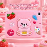 Monsgeek Samsung Galaxy Tab A11 8.7 Inç Uyumlu Ayıcık Figürlü Yatay Stand Özellikli Kalemlik Bölmeli Sevimli Tablet Kılıfı Pembe