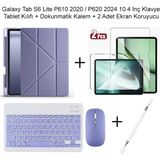 Monsgeek Samsung Galaxy Tab S6 Lite P620 2024 / P610 2020 10.4 Inç Uyumlu Standlı Kılıf ve Dokunmatik Kalem ve Klavye ve Mouse - Lavender