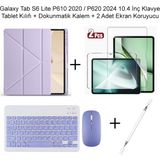 Monsgeek Samsung Galaxy Tab S6 Lite P620 2024 / P610 2020 10.4 Inç Uyumlu Standlı Kılıf ve Dokunmatik Kalem ve Klavye ve Mouse - Lila