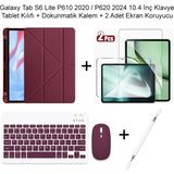 Monsgeek Samsung Galaxy Tab S6 Lite P620 2024 / P610 2020 10.4 Inç Uyumlu Standlı Kılıf ve Dokunmatik Kalem ve Klavye ve Mouse - Mürdüm