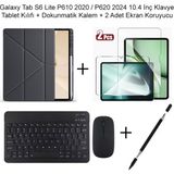 Monsgeek Samsung Galaxy Tab S6 Lite P620 2024 / P610 2020 10.4 Inç Uyumlu Standlı Kılıf ve Dokunmatik Kalem ve Klavye ve Mouse - Siyah