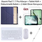 Monsgeek Xiaomi Pad 7 / 7 Pro 11.2 Inç Uyumlu Kalemlik Bölmeli Standlı Kılıf ve Dokunmatik Kalem ve Klavye ve Mouse - Lacivert