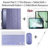 Monsgeek Xiaomi Pad 7 / 7 Pro 11.2 Inç Uyumlu Kalemlik Bölmeli Standlı Kılıf ve Dokunmatik Kalem ve Klavye ve Mouse - Lavender