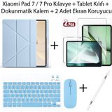 Monsgeek Xiaomi Pad 7 / 7 Pro 11.2 Inç Uyumlu Kalemlik Bölmeli Standlı Kılıf ve Dokunmatik Kalem ve Klavye ve Mouse - Mavi