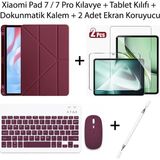 Monsgeek Xiaomi Pad 7 / 7 Pro 11.2 Inç Uyumlu Kalemlik Bölmeli Standlı Kılıf ve Dokunmatik Kalem ve Klavye ve Mouse - Mürdüm