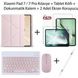 Monsgeek Xiaomi Pad 7 / 7 Pro 11.2 Inç Uyumlu Kalemlik Bölmeli Standlı Kılıf ve Dokunmatik Kalem ve Klavye ve Mouse - Pembe
