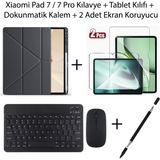 Monsgeek Xiaomi Pad 7 / 7 Pro 11.2 Inç Uyumlu Kalemlik Bölmeli Standlı Kılıf ve Dokunmatik Kalem ve Klavye ve Mouse - Siyah