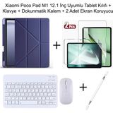 Monsgeek Xiaomi Poco Pad M1 12.1 Inç Uyumlu Standlı Kılıf ve Dokunmatik Kalem ve Klavye ve Mouse - Lacivert