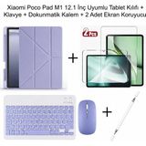 Monsgeek Xiaomi Poco Pad M1 12.1 Inç Uyumlu Standlı Kılıf ve Dokunmatik Kalem ve Klavye ve Mouse - Lila