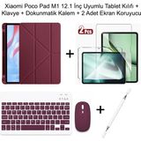 Monsgeek Xiaomi Poco Pad M1 12.1 Inç Uyumlu Standlı Kılıf ve Dokunmatik Kalem ve Klavye ve Mouse - Mürdüm