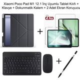 Monsgeek Xiaomi Poco Pad M1 12.1 Inç Uyumlu Standlı Kılıf ve Dokunmatik Kalem ve Klavye ve Mouse - Siyah
