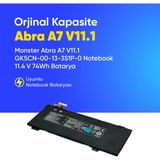 Monster Abra A7 V11.1 GK5CN-00-13-3S1P-0 Notebook 11.4 V 74Wh Batarya – Orjinal Uyumlu, Yüksek Performanslı