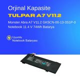 Monster Abra A7 V11.2 GK5CN-00-13-3S1P-0 Notebook 11.4 V 74Wh Batarya – Orjinal Uyumlu, Yüksek Performanslı