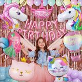 MONSTER ACADEMY -DECORATION- Kızlar için Unicorn Doğum Günü Partisi Süslemeleri - Mutlu Yıllar Balonu, 9 Büyük Tek Boynuzlu At Balonu, Pastel Balon Çelenk, Balon Pompası, Büyülü Kız Doğum Günü Partisi Süslemeleri için Hepsi Bir
