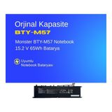 Monster BTY-M57 Notebook 15.2 V 65Wh Batarya – Orjinal Uyumlu, Yüksek Performanslı - Renkli