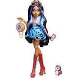 Monster High Mavi bluzu ve siyah şortuyla Monster High Robecca Steam bebek, evcil penguen Kaptan Penny ve uçuş gözlüğü ile çanta gibi 7 aksesuar, JMB81