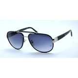 Mont Blanc MB367S 16W Leather Unısex Pılot Sıyah Derı Gumus Mavı Camlı Güneş Gözlüğü - Siyah - Mavi