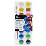 Mont Marte Aquarelle Set - 16 Parlak Renk - Yüksek Pigment - Boya Fırçası Dahil - Suluboya için İdeal