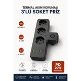 Montbell Akım Korumalı 3'lü Priz Çoklayıcı PD 20W Type-C 3 USB Hızlı Şarjlı Çoklu Priz