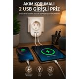 Montbell Akım Korumalı Priz 2 USB Girişli Topraklı Telefon Tablet Şarj Adaptörü 2500W
