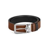 Montblanc Dikdörtgen Tokalı Kızıl Kahve - Siyah 30 mm Çift Taraflı Deri Kemer 221014