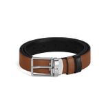 Montblanc Dikdörtgen Tokalı Kızıl Kahve - Siyah 35 mm Çift Taraflı Deri Kemer 221013