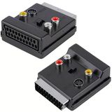 Monte Lua Ayarlanabilir Av Adaptörü (Scart, 3 X Cinch Soketi, S-Video Soketi) Siyah Renk, Scart To Rca Tos Av Skart Çevirici Dönüştürücü S-Vi