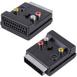 Monte Lua Ayarlanabilir AV Adaptörü (SCART, 3 x Cinch Soketi, S-Video Soketi) Siyah renk, Scart To Rca Tos Av Skart Çevirici Dönüştürücü S-video Adaptör