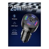Monte Lua Super Şarj 4 Port PD25W, QC3.0, Araç Şarjı Çakmaklık, 2x Usb 2x Type-C, 12-24V, 5V/6A Max